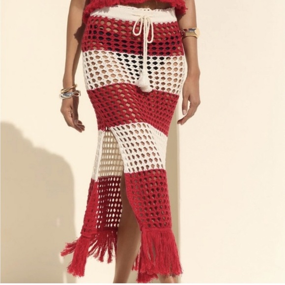 FARM Rio Dresses & Skirts - Farm Rio Red Striped Crochet Skirt